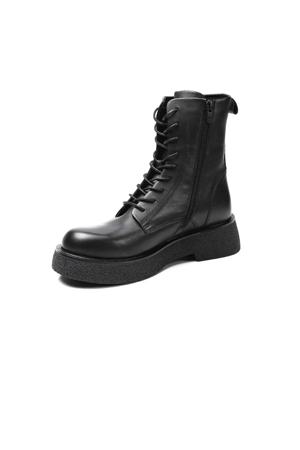 بوت و نیم‌ بوت زنانه کفش نظامی مشکی از چرم طبیعی مدل 3K2UB32741 - 5013