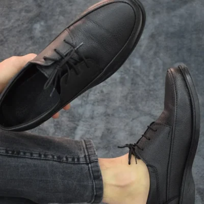 کفش روزمره مردانه مشکی با بند - پدر از چرم مصنوعی با طراحی کلاسیک و مدرن - 5305