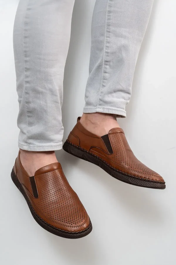 کفش روزمره مردانه - چرم طبیعی - - تابستانی - لوفر چرم قهوه‌ای - 5397