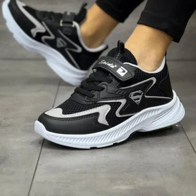 کفش بچگانه کفش ورزشی یونیسکس مشکی با بند و چسب، سبک و انعطاف‌پذیر با قابلیت تنفس برای کودکان - 3595