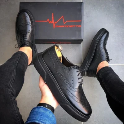 کفش روزمره مردانه چرم طبیعی مشکی - 4795