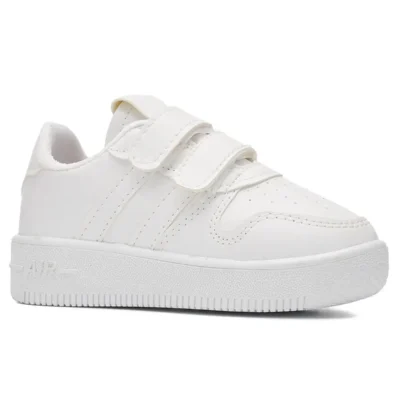 کفش نوزاد پسر ورزشی راحت و سبک بچه‌گانه روزمره با بند چسبی و دو نوار نارنجی و سفید مدل ZL001 - 4108