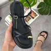 کفش صندل زنانه با جزئیات قفل (هارپر) از چرم مشکی - 5402