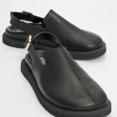 کفش صندل زنانه لاپی از چرم طبیعی سیاه - 4670