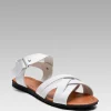 کفش صندل زنانه چرم سفید BYNDCGL01 - 5403