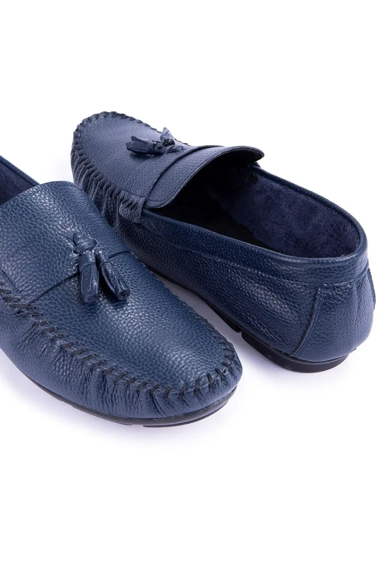 کفش سایز بزرگ مردانه روزانه از چرم طبیعی نوبل، loafer روکش دار به رنگ سرمه‌ای - 5067