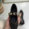کفش اداری زنانه راحتی روزمره مدل بارت با بند طلایی مرواریدی و نوک بیضی، سبک و اورتopedیک مناسب برای خانه، کار و دفتر 300 - 4391