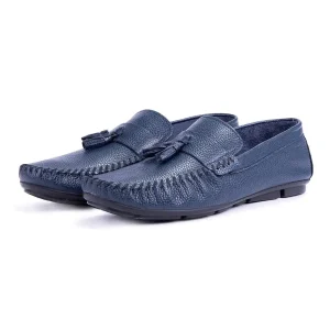 کفش سایز بزرگ مردانه روزانه از چرم طبیعی نوبل، loafer روکش دار به رنگ سرمه‌ای - 5067