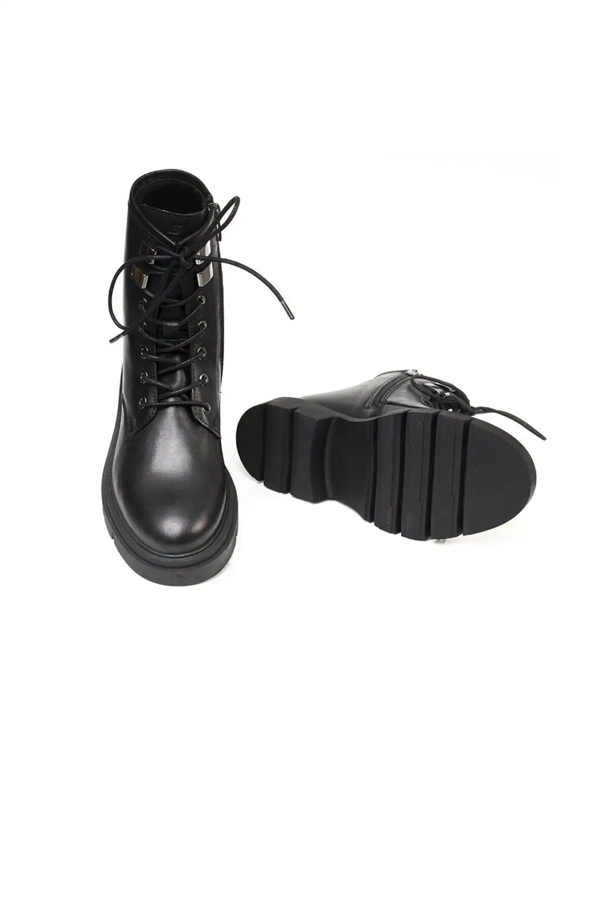 بوت و نیم بوت زنانه کفش نظامی چرم طبیعی مشکی - 5027 بوت و نیم بوت زنانه کفش نظامی چرم طبیعی مشکی - 5027