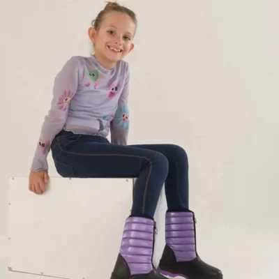 بوت بچگانه چکمه بچه‌گانه سیاه-بنفش با تکنولوژی زیره ضد لغزش و داخلی پشمی ضد آب - 4912