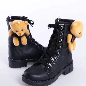 بوت بچگانه دخترانه سیاه با آستر گرم و زیره ضد لغزش، دارای زیپ و دکمه‌های عروسکی. - 4930
