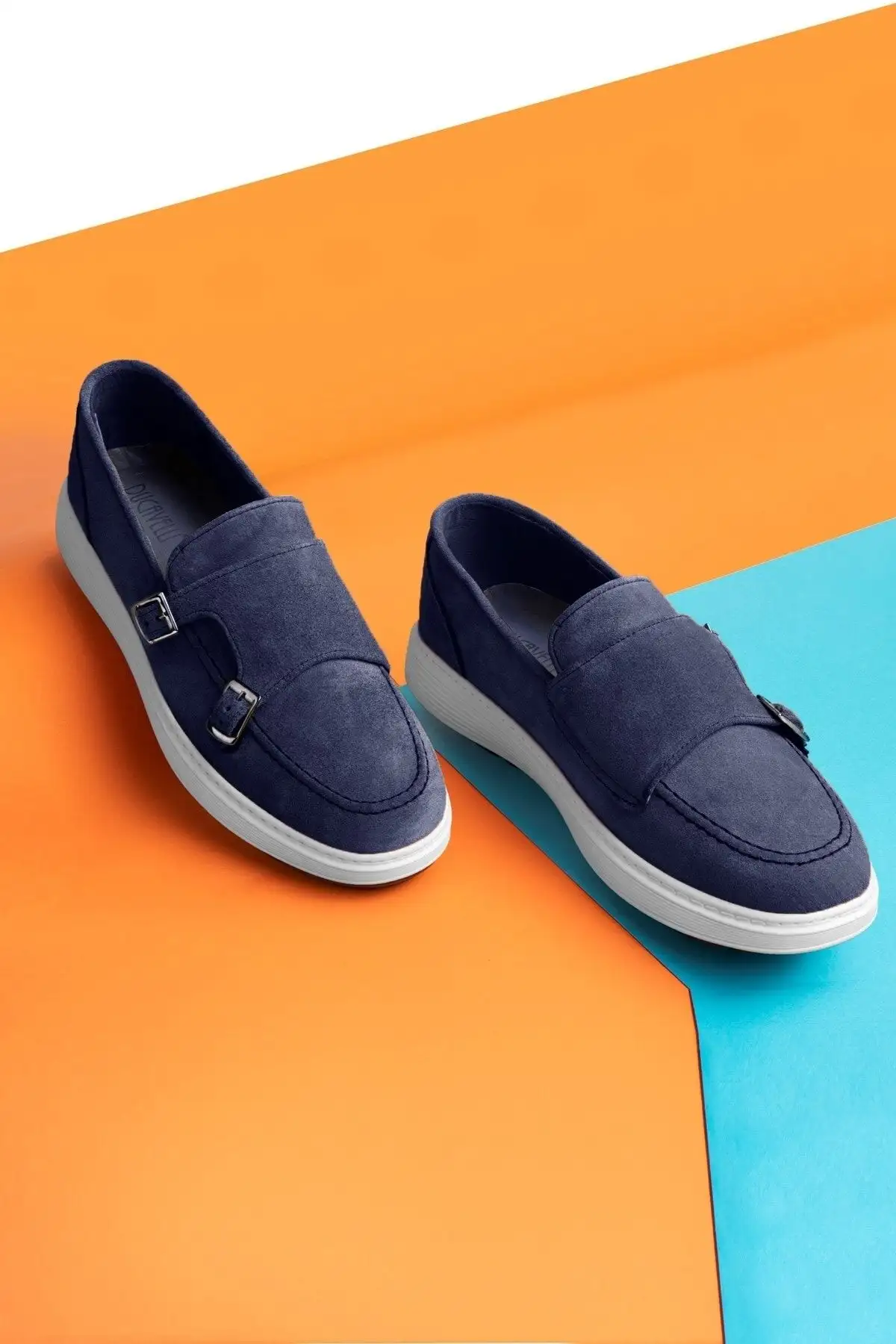 سایز بزرگ مردانه جاگیر گرانیت طبیعی چرمی مردانه، کفش لوفر سوئیدی، کفش تابستانی رنگ آبی تیره - 3515