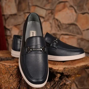 کفش رسمی مردانه روزمره loafer چرم اصل رنگ سرمه‌ای - مدلی که استحکام و شیک بودن را با هم ارائه می‌دهد. - 5381