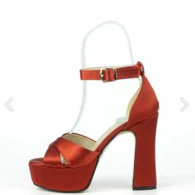 کفش پاشنه‌ بلند زنانه 13 سانتی‌متر ساتن قرمز، تضمین شده برای دویدن، زیره نچسب. - 4359