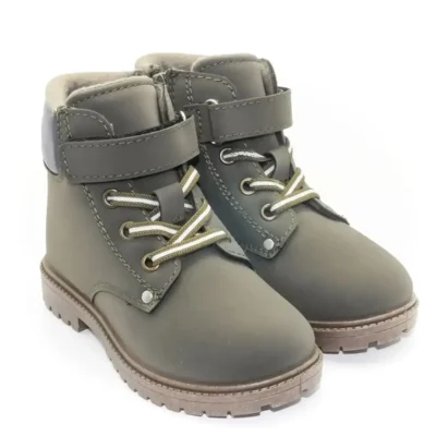 بوت بچگانه کفش چرم سوئدی با آستر گرم رنگ خاکی - 3008 - 4920