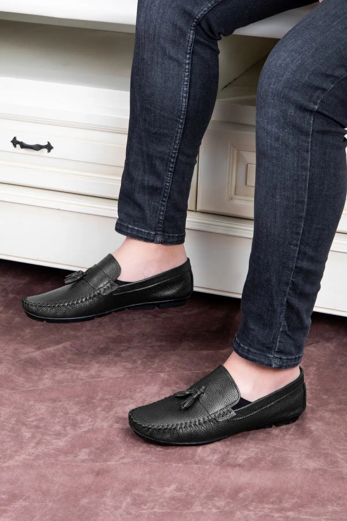 کفش سایز بزرگ مردانه  روزمره  چرم ناب،  لوفر مشکی روکش دار - 5047 کفش سایز بزرگ مردانه روزمره چرم ناب، لوفر مشکی روکش دار - 5047