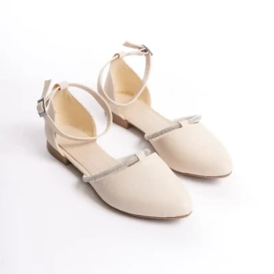 کفش تخت زنانه بالشتکی راحت با جزئیات سنگی AURORA مدل KT رنگ کرم - 5338