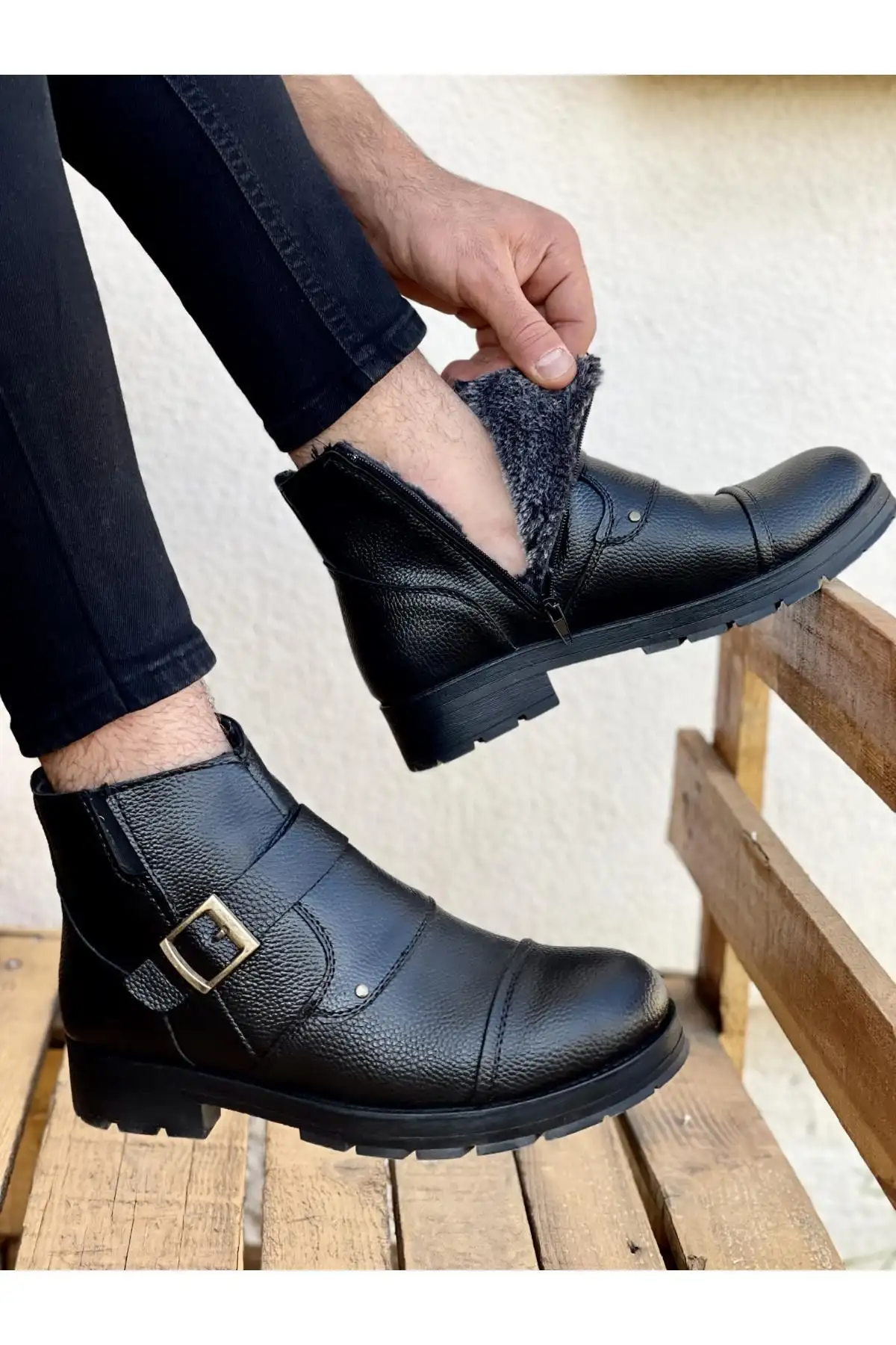 بوت مردانه M1001 بوت زمستانی یقه‌دار ضد آب و ضد سرما با ضمانت، زنانه و مردانه، با زیپ و زیره لاستیکی مقاوم - 3419