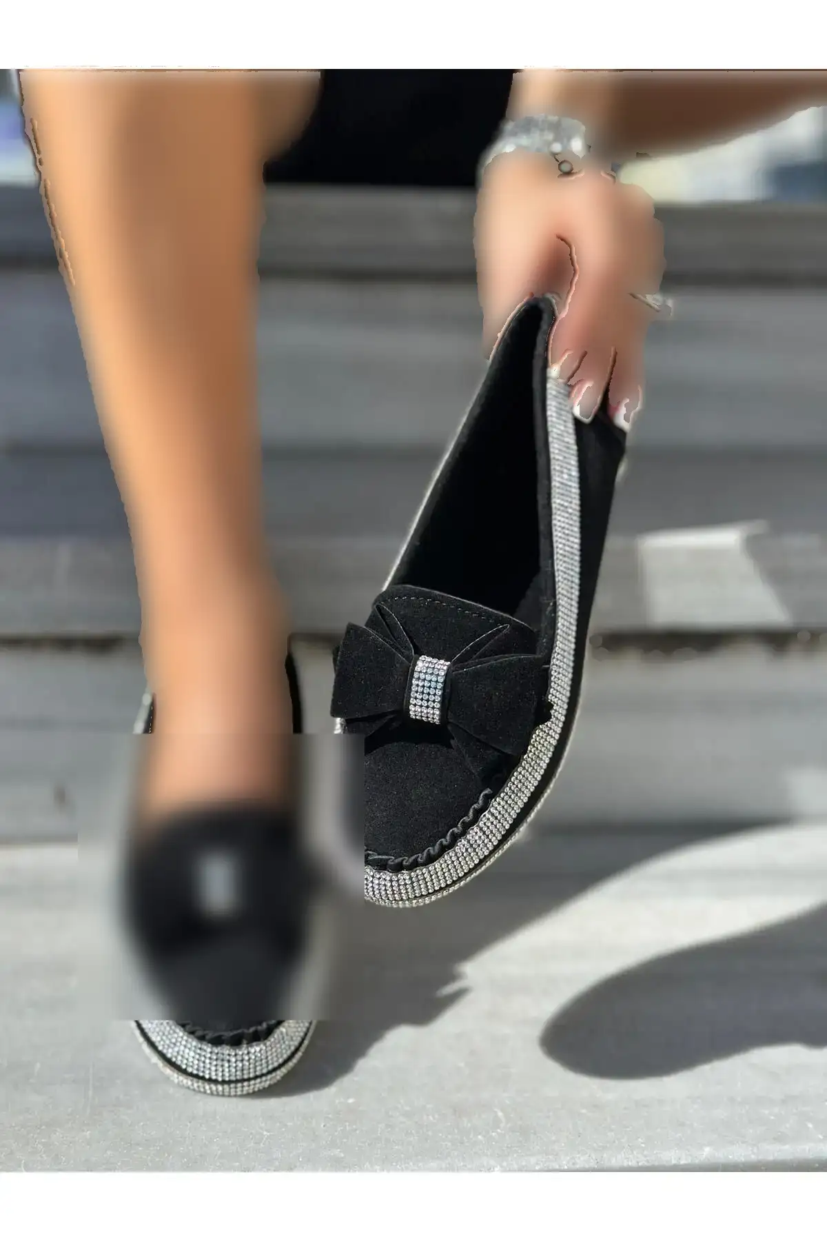 کفش تخت زنانه بابت چرم سوئد مشکی - 4544