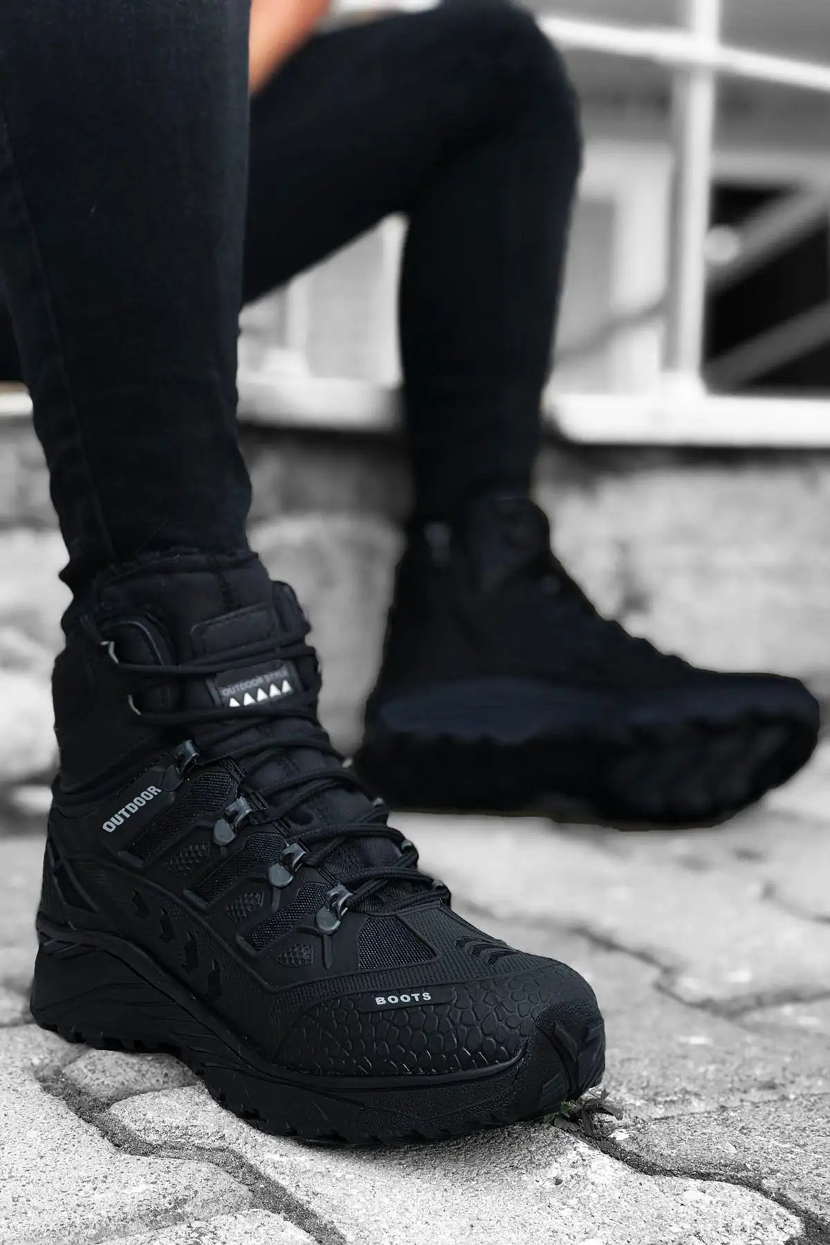 بوت مردانه کفش کوهنوردی ترکنگ زنانه-مردانه با خط های سیاه - 3437 بوت مردانه کفش کوهنوردی ترکنگ زنانه-مردانه با خط های سیاه - 3437