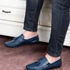 کفش سایز بزرگ مردانه روزانه از چرم طبیعی نوبل، loafer روکش دار به رنگ سرمه‌ای - 5067