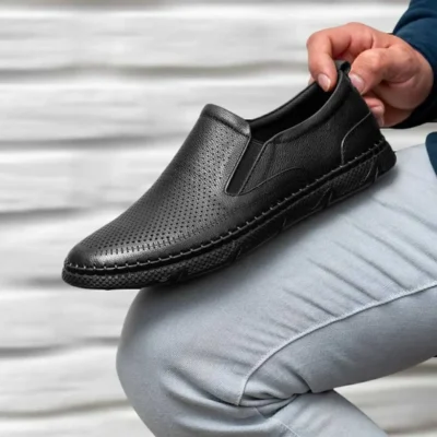 کفش روزمره مردانه چرم طبیعی، ، تابستانی، لوفر، چرم سیاه - 4790