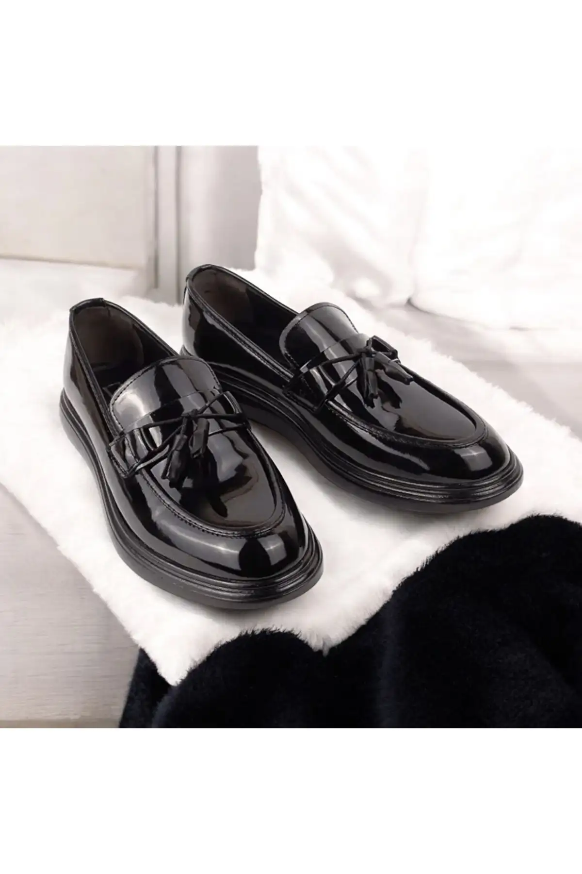 کفش رسمی مردانه کلاسیک مشکی براق با پاپیون و کفی ضخیم طراحی شیک - 4629