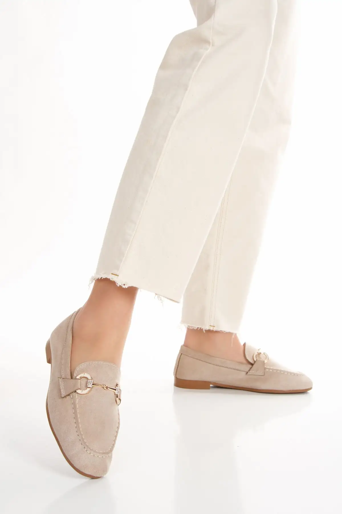 کفش تخت زنانه کفش راحتی زنانه متال توکالی از جنس جیر رنگ بژ - 3234 کفش تخت زنانه کفش راحتی زنانه متال توکالی از جنس جیر رنگ بژ - 3234