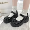کفش دخترانه لولیتا به سبک هاراجوکو با رویه چرم مشکی - 5074