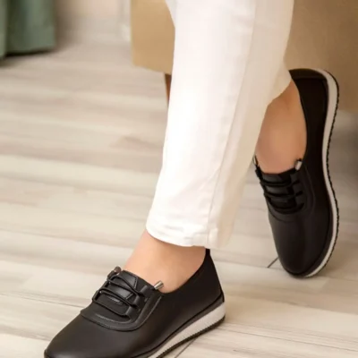 کفش تخت زنانه بالشتکی روزمره نرم با بند چرم ارتوپدیک - 5192