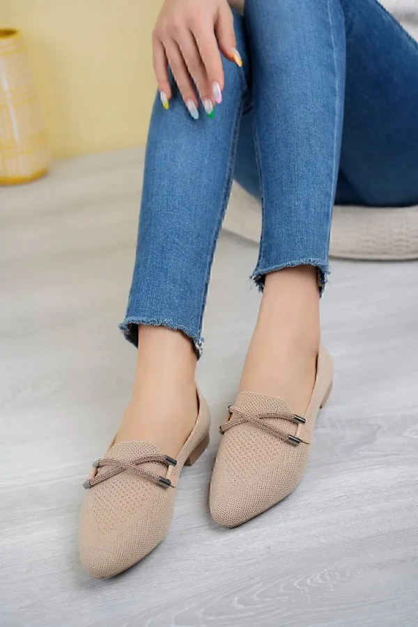 کفش تخت زنانه تریکو بابت با لبه‌ی سنگی - 4526