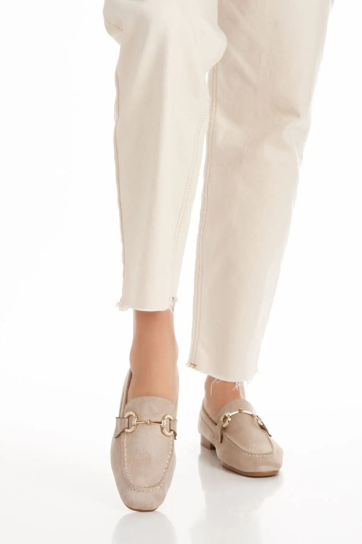 کفش تخت زنانه کفش راحتی زنانه متال توکالی از جنس جیر رنگ بژ - 3234 کفش تخت زنانه کفش راحتی زنانه متال توکالی از جنس جیر رنگ بژ - 3234