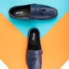 کفش سایز بزرگ مردانه روزانه از چرم طبیعی نوبل، loafer روکش دار به رنگ سرمه‌ای - 5067