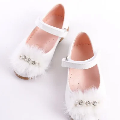 کفش بچگانه بابت دخترانه جدید فصل با جزئیات سنگ و پر سفید - 4412