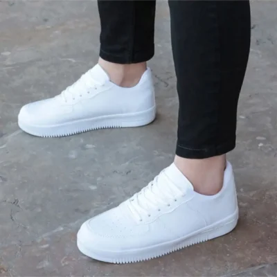 کفش پسرانه کتانی سفید با بند - 4456