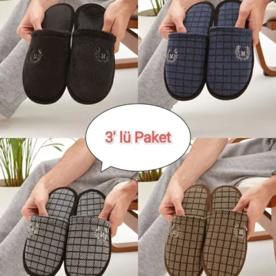 کفش راحتی خانه پکیج ۳ تایی M دمپایی زمستانی دمپایی ست جعبه چای عروسی دمپایی مهمان - 4599