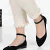 کفش تخت زنانه پاشنه کوتاه مشکی جیر با بند مچ - 5190