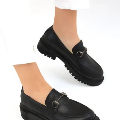کفش تخت زنانه کفش لوفر زنانه سیاه 17542 - 3228