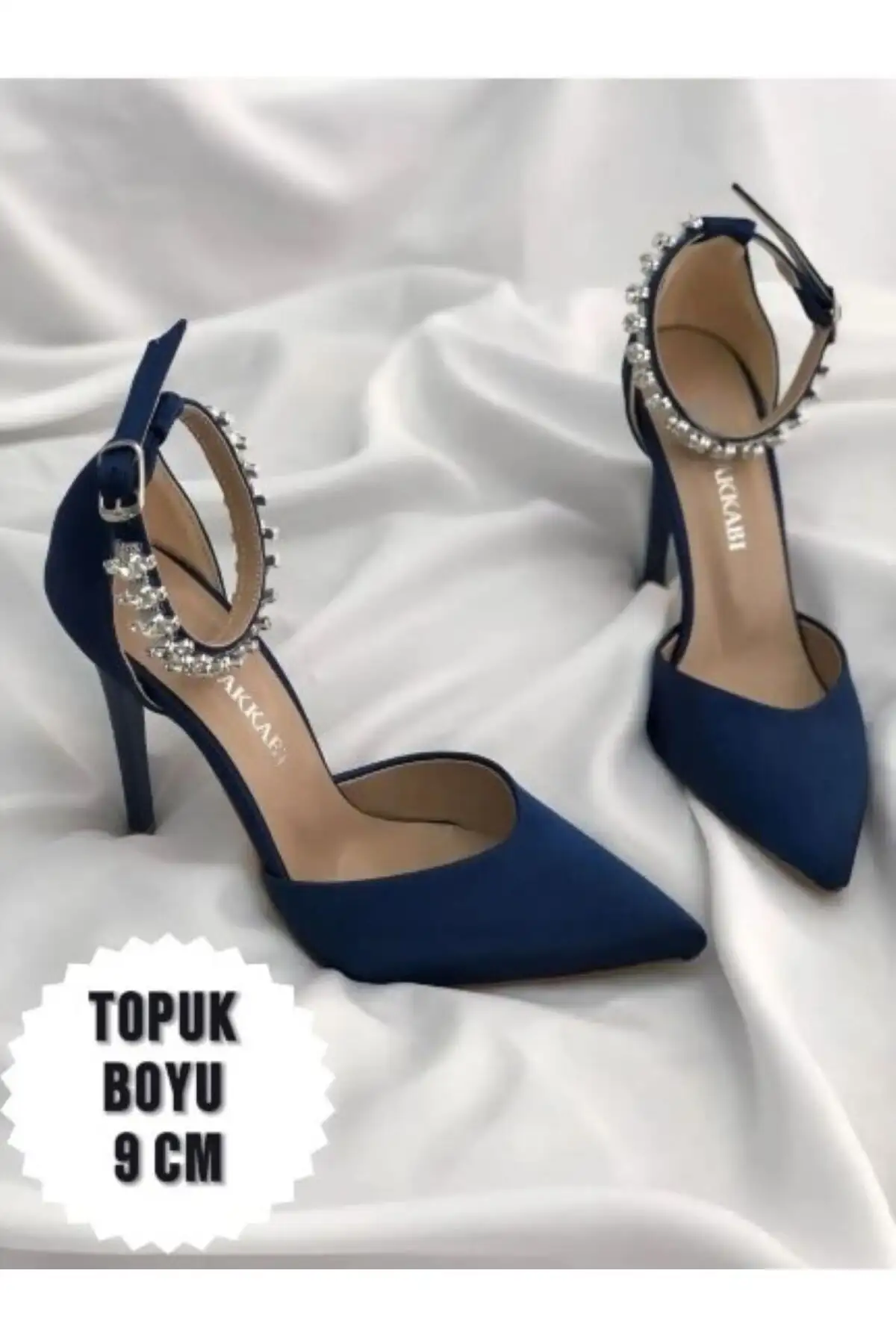 کفش پاشنه‌ بلند زنانه کفش پاشنه بلند ابی ساتن با نگین - ارتفاع پاشنه 9 سانتی متر - 3694