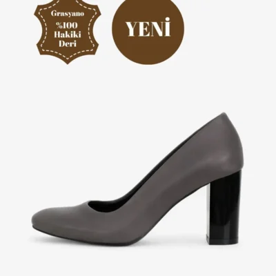 کفش پاشنه‌ بلند زنانه کلاسیک چرم طبیعی به رنگ خاکستری برای محیط کار با پاشنه 7.5 سانتی‌متری و نرم. - 4330