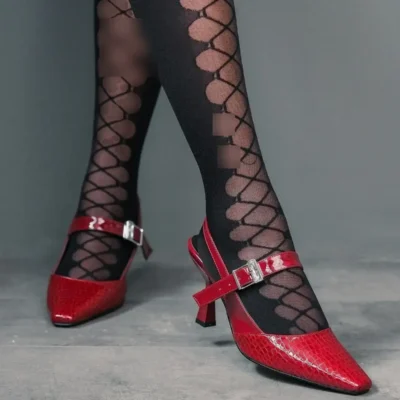 کفش پاشنه‌ بلند زنانه پاشنه طراحی شده با بند قفلی با روکش کِروکوی بور do - 5131