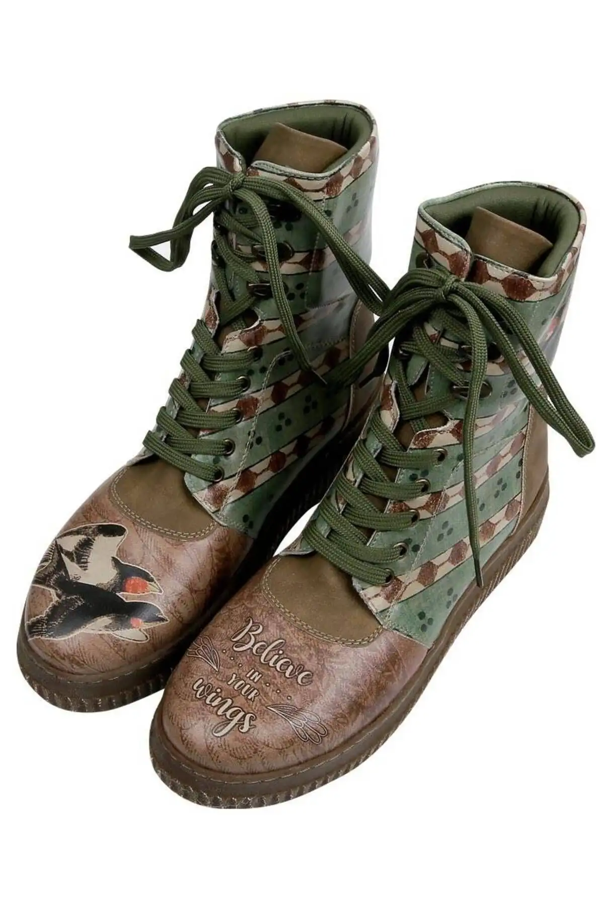 بوت و نیم‌ بوت زنانه چکمه بلند قهه‌ای از جنس چرم گیاهی - طراحی Believe In Your Wings - 5024