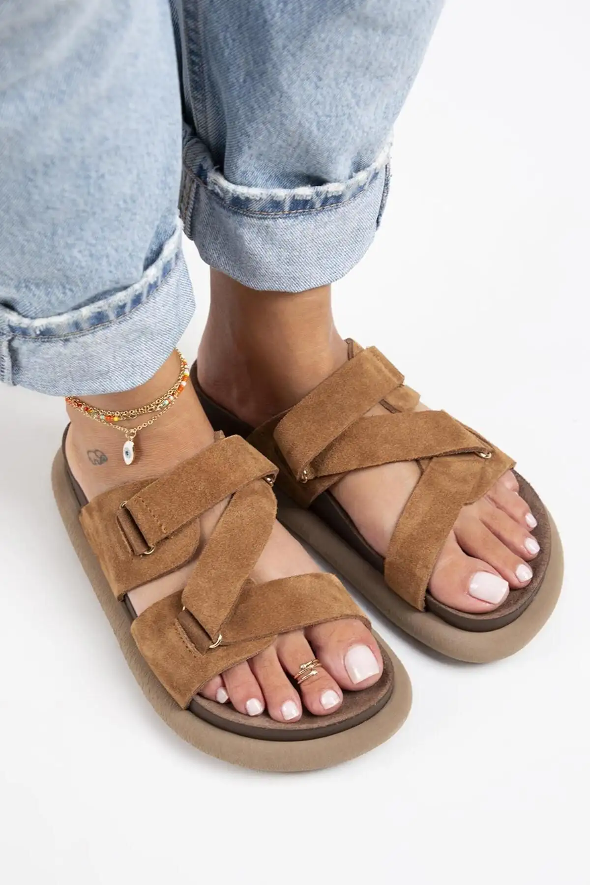 کفش راحتی خانه تولپان صندل تابا زنانه از چرم طبیعی با پاپیون - 3875