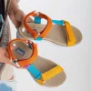 کفش صندل زنانه روزمره ورزشی با کفی راحت و پاشنه کوتاه، قلابی، مدل SS001-0158، زرد-نارنجی - 4838