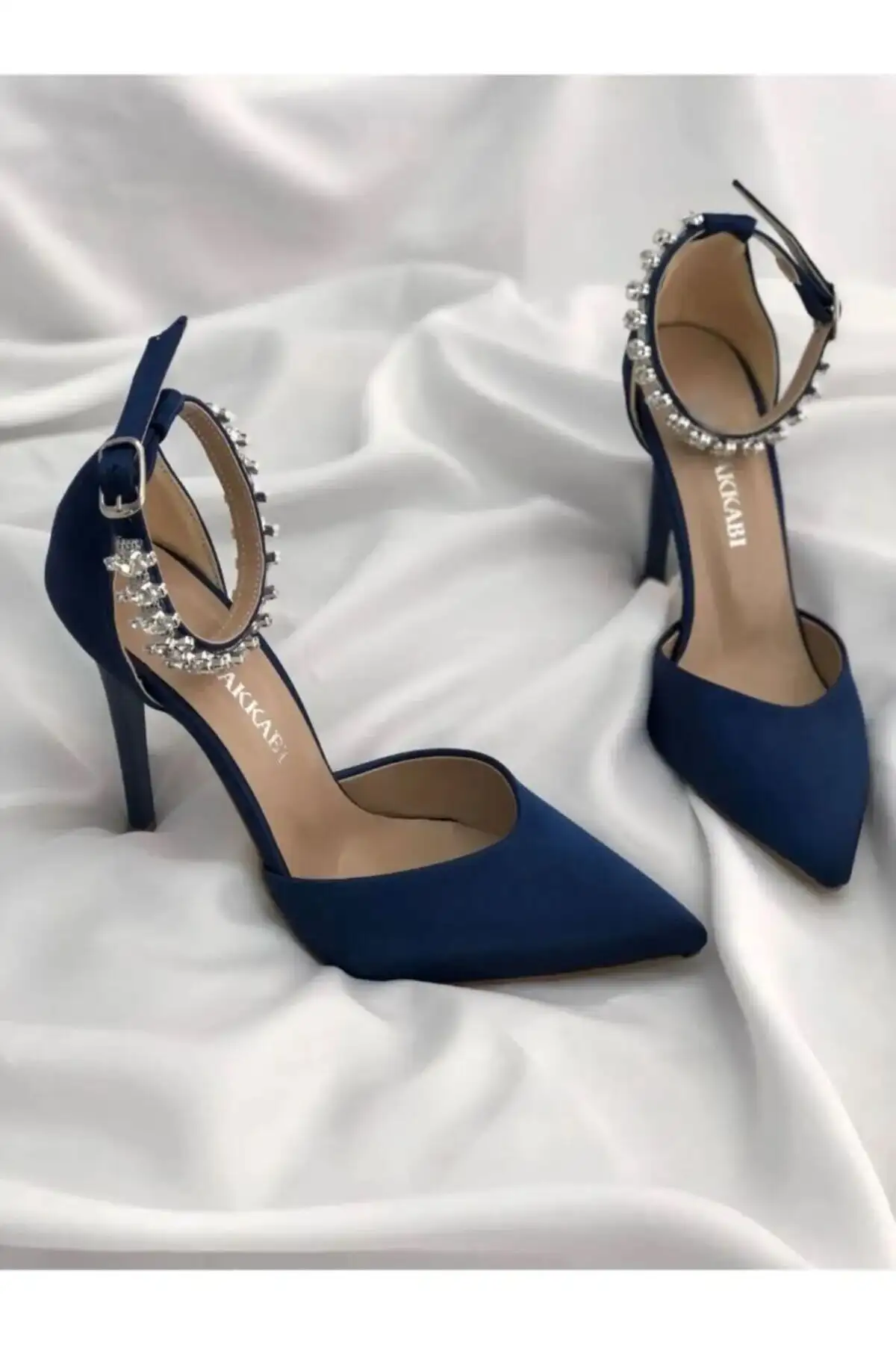 کفش پاشنه‌ بلند زنانه کفش پاشنه بلند ابی ساتن با نگین - ارتفاع پاشنه 9 سانتی متر - 3694