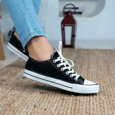 کفش ورزشی کفش اسپرت کتانی مدل کوتاه مشکی سفید برای همه سنین - 3355