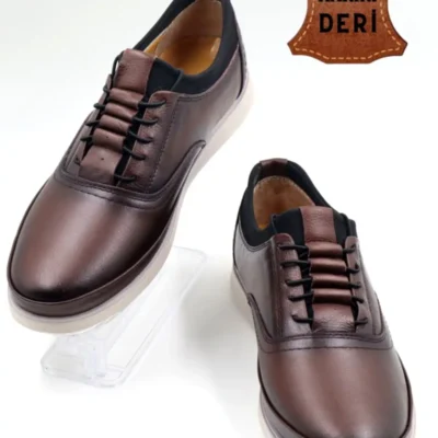کفش روزمره مردانه داخلی و خارجی از چرم طبیعی فوق العاده راحت و سبک قهوه‌ای فصلی - 5306