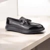 کفش رسمی مردانه کلاسیک مشکی براق با پاپیون و کفی ضخیم طراحی شیک - 4629