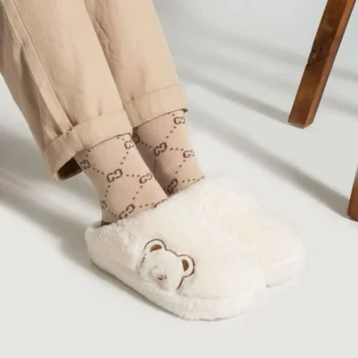 کفش راحتی خانه پابرهنه زنانه، دمپایی پشمی، دمپایی جهیزیه و بوفه، بی‌صدا، با کفی ضخیم - 4597