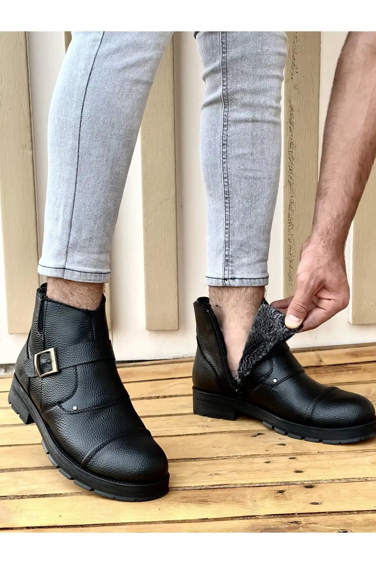 بوت مردانه M1001 بوت زمستانی یقه‌دار ضد آب و ضد سرما با ضمانت، زنانه و مردانه، با زیپ و زیره لاستیکی مقاوم - 3419